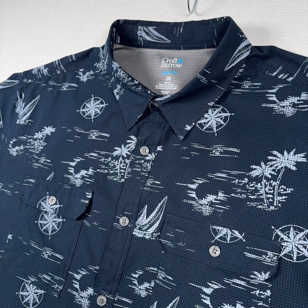 Croft & Barrow Quick Dry Shirt Mens Size 3XB Navy Polyester Short Sleeve Button